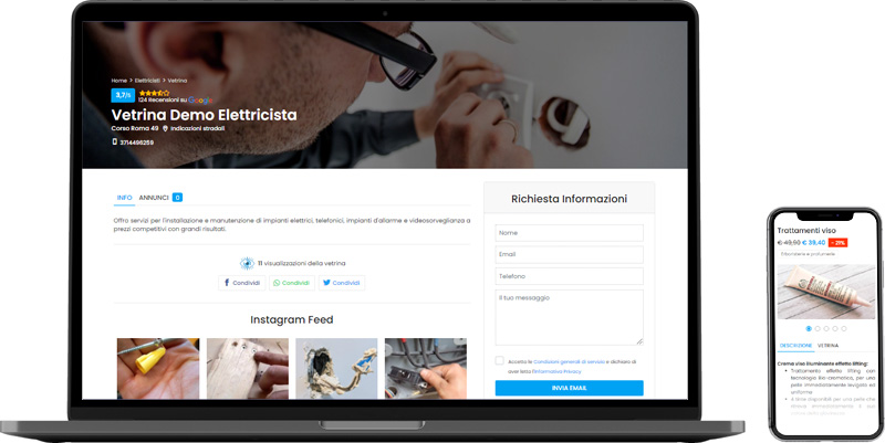 Visualizzazione vetrina Mobile e Desktop